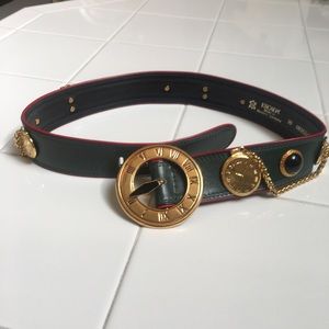 ESCADA GREEN BELT 1980 Clock Design Leather RARE